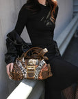 Buckle-Front Multi-Pocket Hobo Shoulder Bag