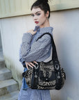 Leopard Rock-Chic Studded Hobo Shoulder Bag