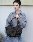 Vintage Studded Multi-Pocket Crescent Hobo Shoulder Bag