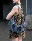 Biker Fringe-Detail Multi-Pocket Crescent Shoulder Bag