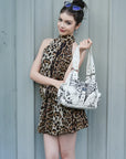 Moto Multi-Pocket Shoulder Bag with Leopard-Print Panels