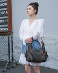 Vintage-Inspired Patchwork Leopard-Print Hobo Shoulder Bag