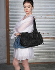 Vintage Studded Multi-Pocket Slouchy Tote Shoulder Bag