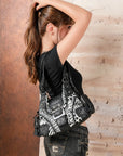 Buckle-Front Multi-Pocket Hobo Shoulder Bag