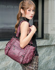 Studded Utility Multi-Pocket Horizontal Tote Shoulder Bag