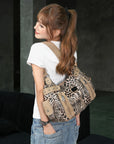 Leopard Contrast-Panel Slouchy Shoulder Tote Bag
