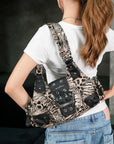 Buckle-Front Multi-Pocket Hobo Shoulder Bag