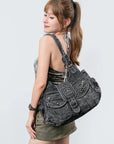 Y2K Washed Multi-Pocket Crescent Hobo Bag