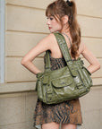 Utility-Inspired Multi-Pocket PU Tote Bag
