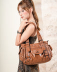Utility-Inspired Multi-Pocket PU Tote Bag