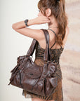 Washed Curved-Panel Slouchy Hobo Shoulder Bag