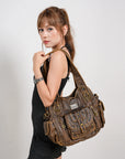 Soft-Structured Biker Shoulder Bag with Curved Panels