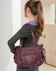 Studded Utility Multi-Pocket Horizontal Tote Shoulder Bag