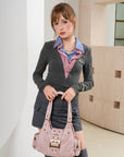 Buckle-Front Multi-Pocket Hobo Shoulder Bag