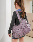 Washed Curved-Panel Slouchy Hobo Shoulder Bag