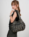 Soft-Structured Biker Shoulder Bag with Curved Panels