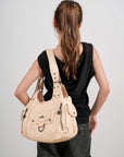 Vintage Multi-Pocket PU Shoulder Bag with Detachable Crossbody Strap
