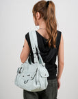 Vintage Multi-Pocket PU Shoulder Bag with Detachable Crossbody Strap