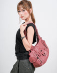 Vintage Multi-Pocket PU Shoulder Bag with Detachable Crossbody Strap