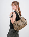 Utility-Inspired Multi-Pocket PU Tote Bag