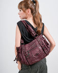 Studded Utility Multi-Pocket Horizontal Tote Shoulder Bag