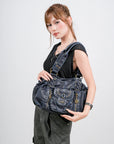 Washed Western Studded Shoulder Tote Bag with Lace-Up Detail