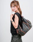 Vintage-Inspired Patchwork Leopard-Print Hobo Shoulder Bag