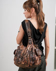 Vintage Multi-Pocket PU Shoulder Bag with Detachable Crossbody Strap