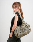 Vintage Multi-Pocket PU Shoulder Bag with Detachable Crossbody Strap