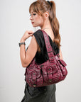 Vintage Studded Multi-Pocket PU Shoulder Bag