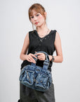 Vintage Multi-Pocket Twin-Handle Satchel Tote Bag