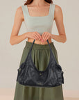 Wide-Strap Curved Hobo Shoulder Bag