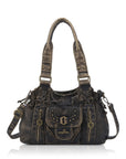 Washed Western Studded Shoulder Tote Bag with Lace-Up Detail