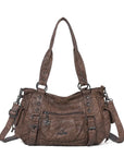 Studded Utility Multi-Pocket Horizontal Tote Shoulder Bag
