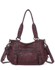 Studded Utility Multi-Pocket Horizontal Tote Shoulder Bag