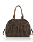 Vintage Vertical-Zip Multi-Pocket Shoulder Bag