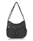 Textured Denim Crescent Shoulder Bag
