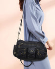 Retro Utility Multi-Pocket PU Leather Crossbody Bag