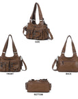 Washed-Effect Convertible Multi-Pocket Shoulder Bag