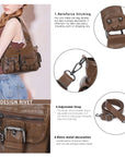Washed-Effect Convertible Multi-Pocket Shoulder Bag