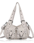 Vintage Studded Multi-Pocket PU Shoulder Bag