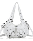 Vintage Studded Multi-Pocket PU Shoulder Bag