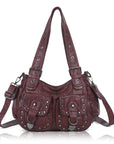 Vintage Studded Multi-Pocket PU Shoulder Bag