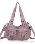 Vintage Studded Multi-Pocket PU Shoulder Bag