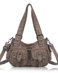 Vintage Studded Multi-Pocket PU Shoulder Bag