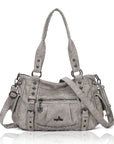Studded Utility Multi-Pocket Horizontal Tote Shoulder Bag