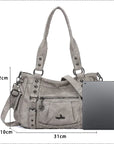 Studded Utility Multi-Pocket Horizontal Tote Shoulder Bag