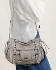 Studded Utility Multi-Pocket Horizontal Tote Shoulder Bag
