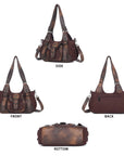 Curved-Panel Studded Buckle Shoulder Tote Bag