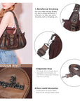 Curved-Panel Studded Buckle Shoulder Tote Bag